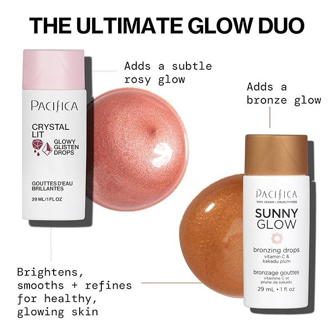 Pacifica Sunny Glow Liquid Face Bronzer Drops - Face Makeup Bronzing For Face & Cheeks for Instant Sun-Kissed Glow - Vitamin C & Glycolic Acid Infused Liquid Bronzer Illuminating Highlighting Clean