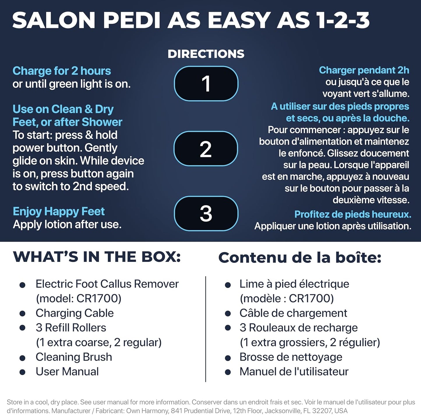 Electric Foot Callus Remover: Own Harmony Professional Feet Care Pedicure Tools, Rechargeable Feet Scrubber Dead Skin, Electronic Foot File Pedi Grinder, Best for Hard, Dry, Cracked Heels (3 Rollers)