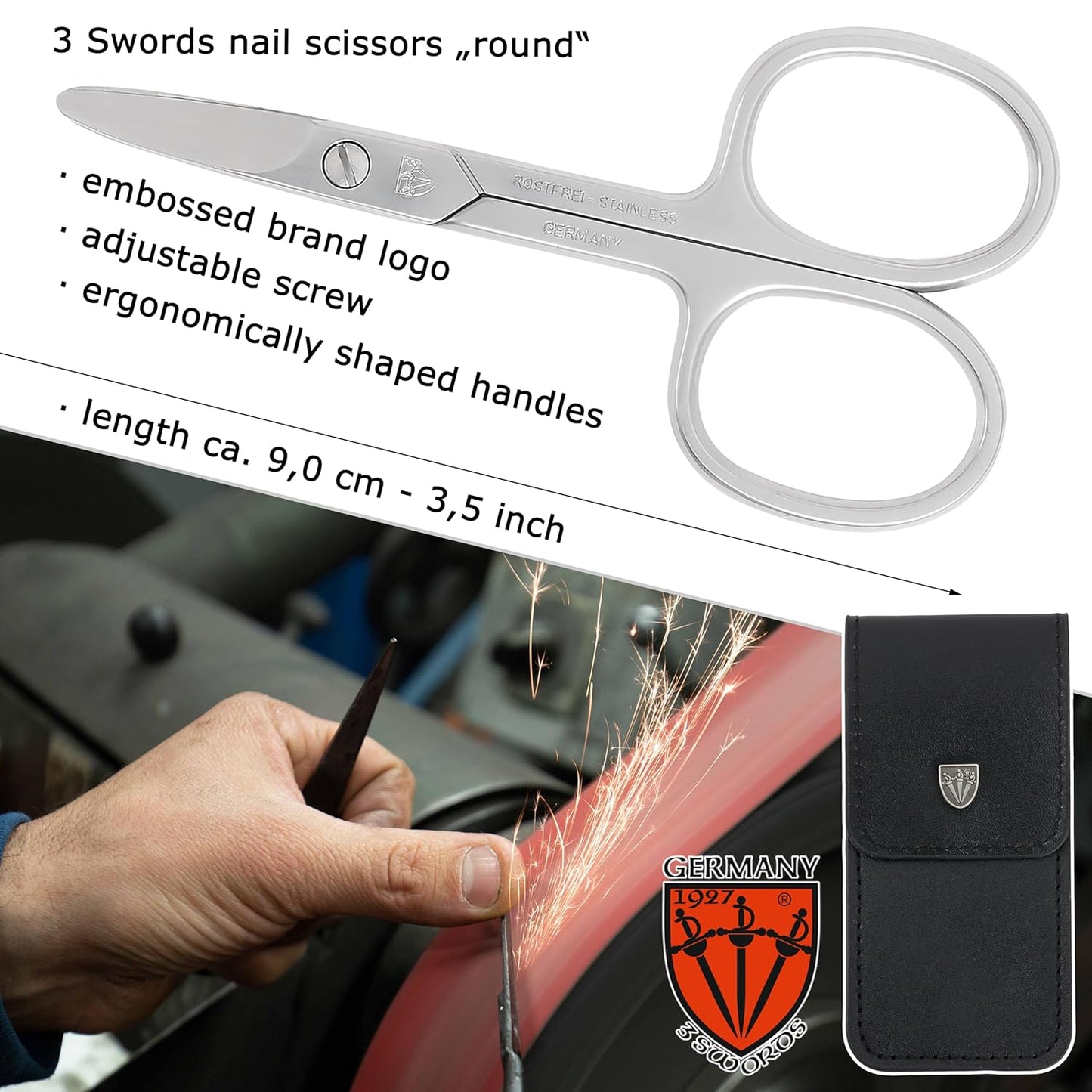 3 Swords Germany - brand quality STAINLESS STEEL INOX CURVED NAIL SCISSORS (1 PIECE) with round tips for DIABETICS - manicure pedicure - nail care by 3 Swords - Made in Germany