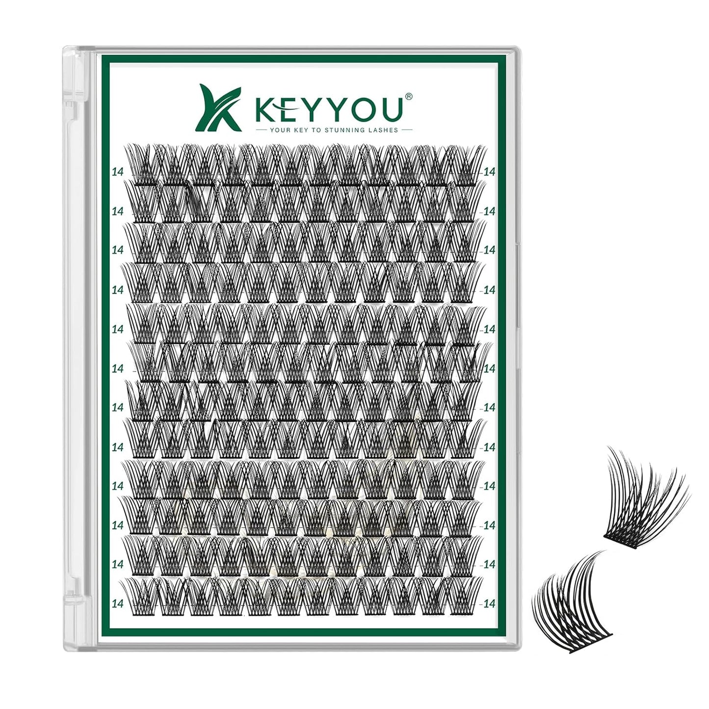 KEYYOU Lash Clusters 144pcs Individual D Curl 14mm Air Touch Cluster Lashes Super Lightweight Soft Wispy Comfortable Easy DIY at Home