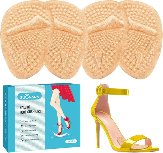 Metatarsal Pads | 2 Pairs High Heel Inserts | Soft Gel Shoe Inserts for Women | Reusable Ball of Foot Cushions for Women Foot Pain Relief and Comfort | One Size Fits Any (Golden)