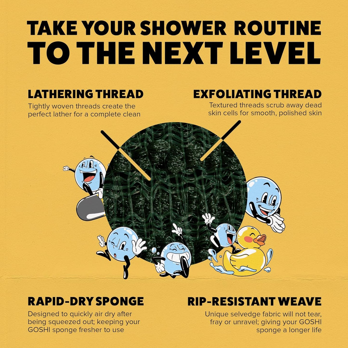 GOSHI Exfoliating Shower Sponge - Rip-Resistant, Rapid-Drying Exfoliating Bath Sponge for All Skin Types - Moss Green - Made in Japan