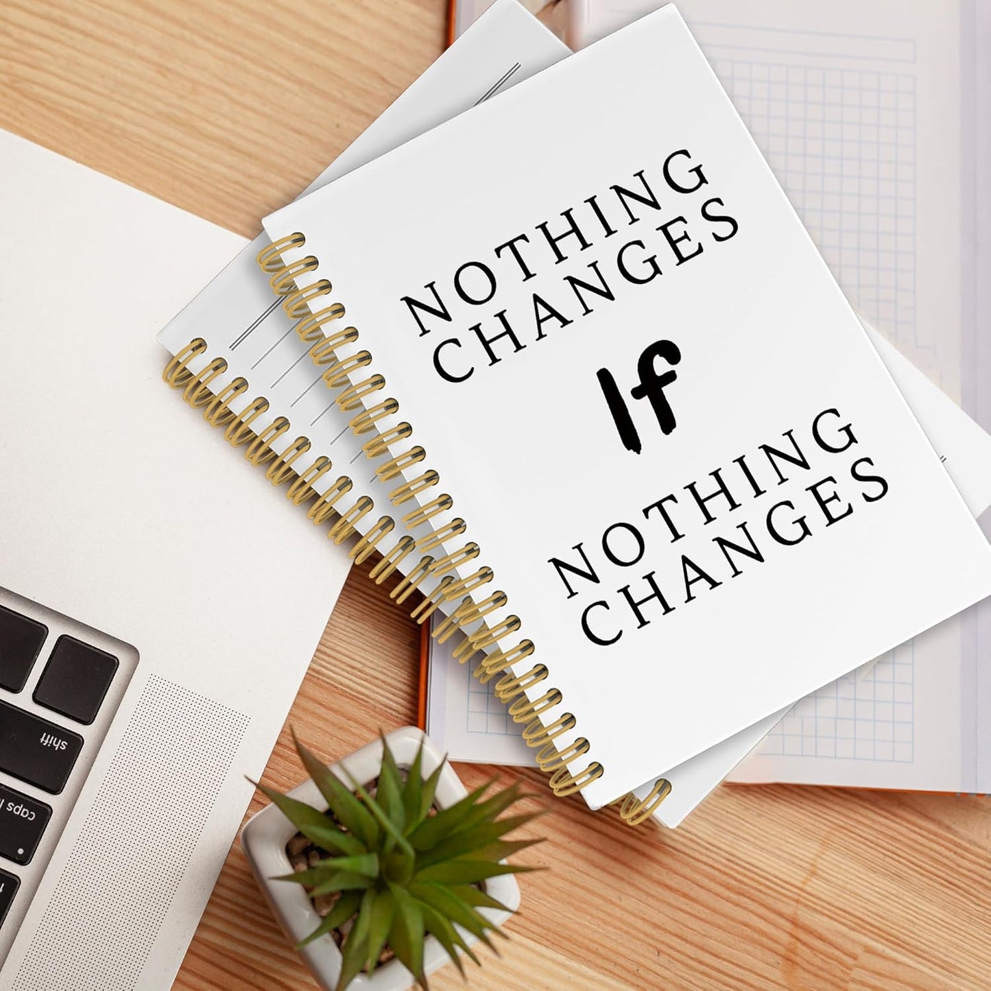 Motivational Notebook, Positive Affirmations Stress Relief Gifts, Office Growth Mindset Motivational Notebooks, Nothing Changes If Nothing Changes Hardcover Spiral Notebook 5.5x8.3 Inch