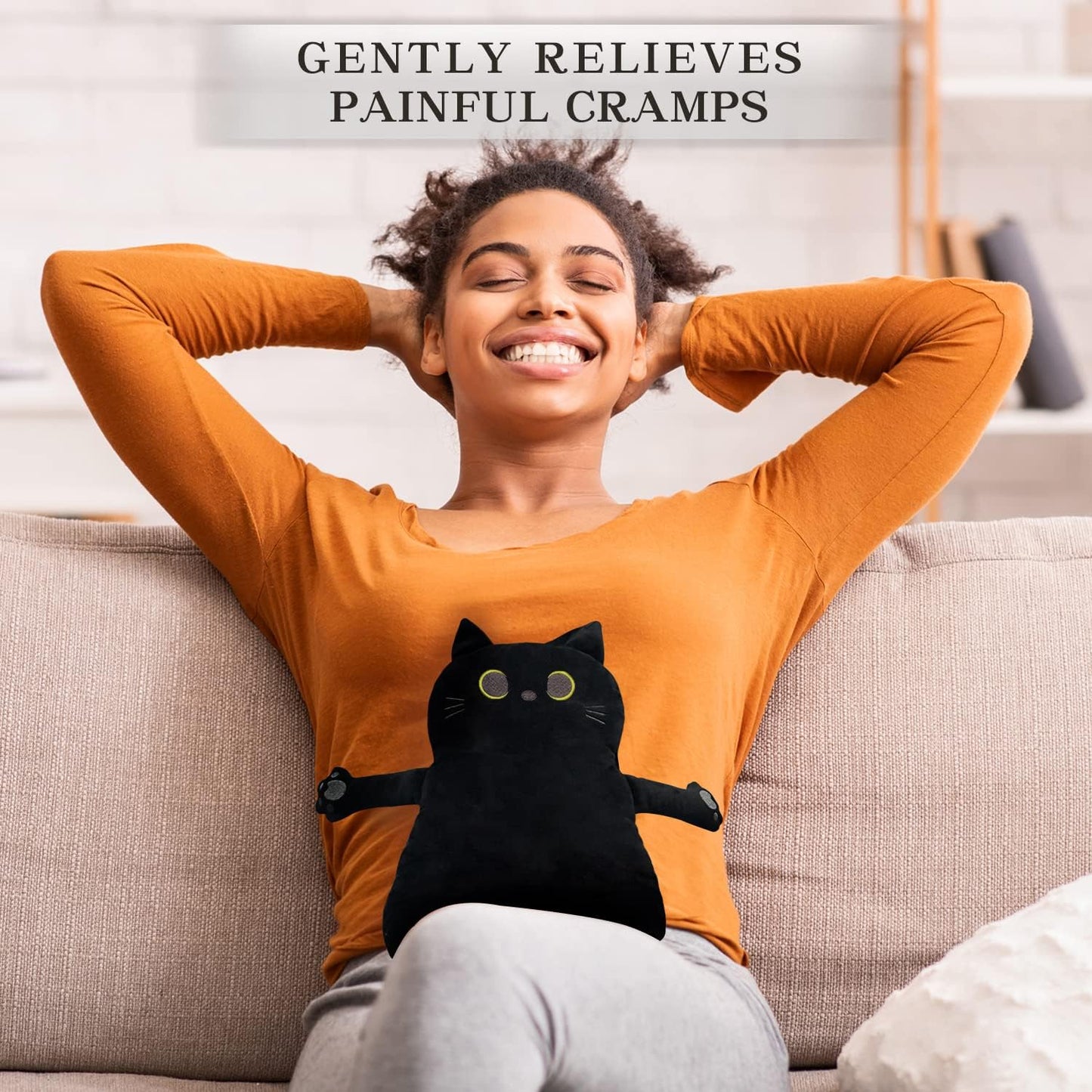 2PCS Microwave Heating Pads for Cramps Pain Relief, 17 * 9" Moist Microwavable Period Menstrual Heat Packs for Cramps, Back, Neck, Shoulder, Abdomen, Black Cat