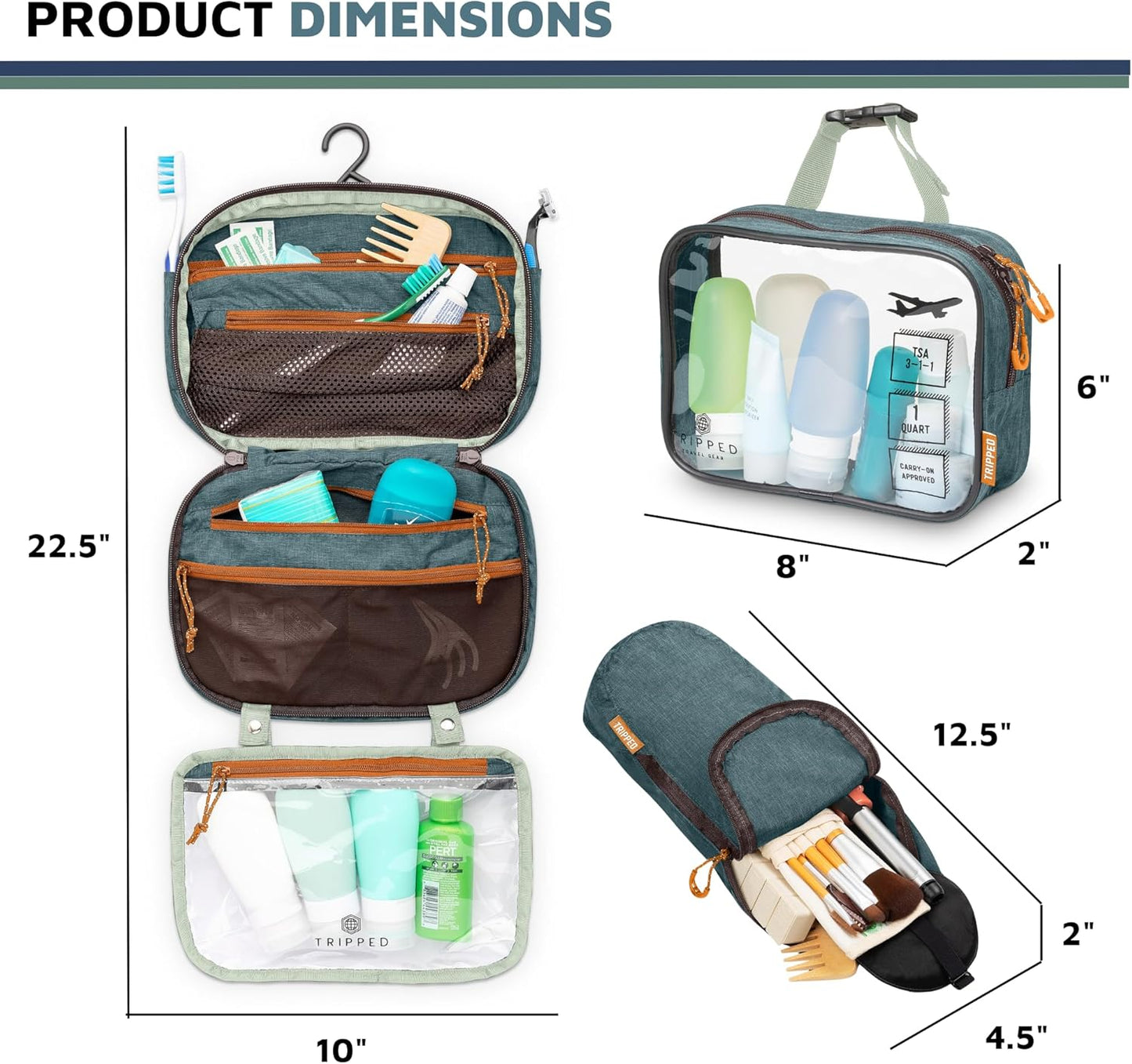 Toiletry Bag Kit Set: Hanging Travel Toiletry Bag + 311 TSA Cosmetic Liquid Bag + Ultralight Accessory Organizer Pouch