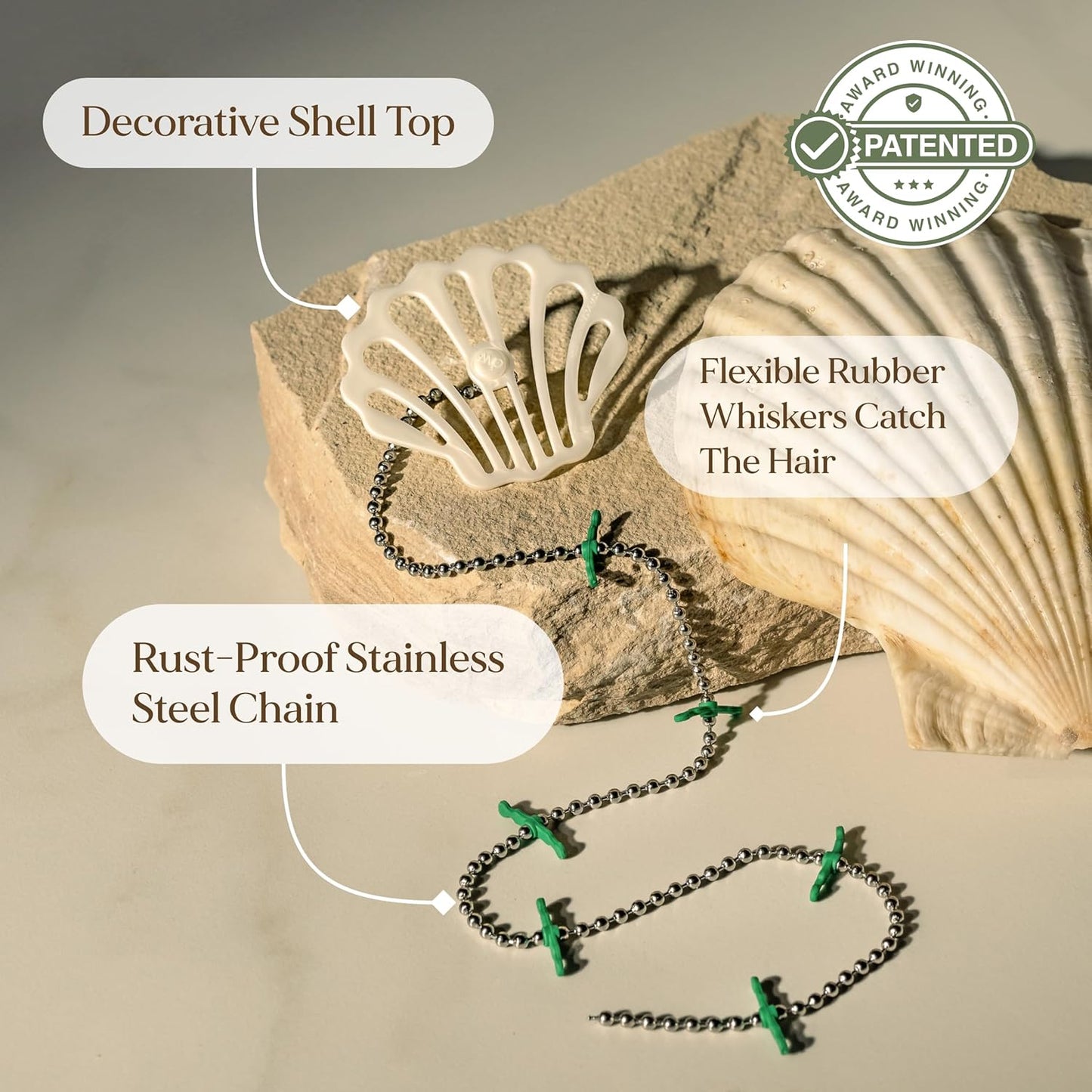 DrainWig Shower Drain Hair Catcher – Disposable White Ocean (2-Pack) – No-Touch Hair Removal for Flat Shower Drains – As Seen on Shark Tank