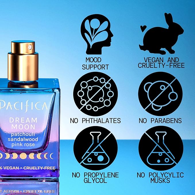 Pacifica Dream Moon Womens Spray Perfume 1 fl oz – Long-Lasting Floral Woody Fragrance for Her - Rose, Patchouli, Sandalwood – 100% Vegan, Cruelty-Free, Phthalate-Free Fragrance