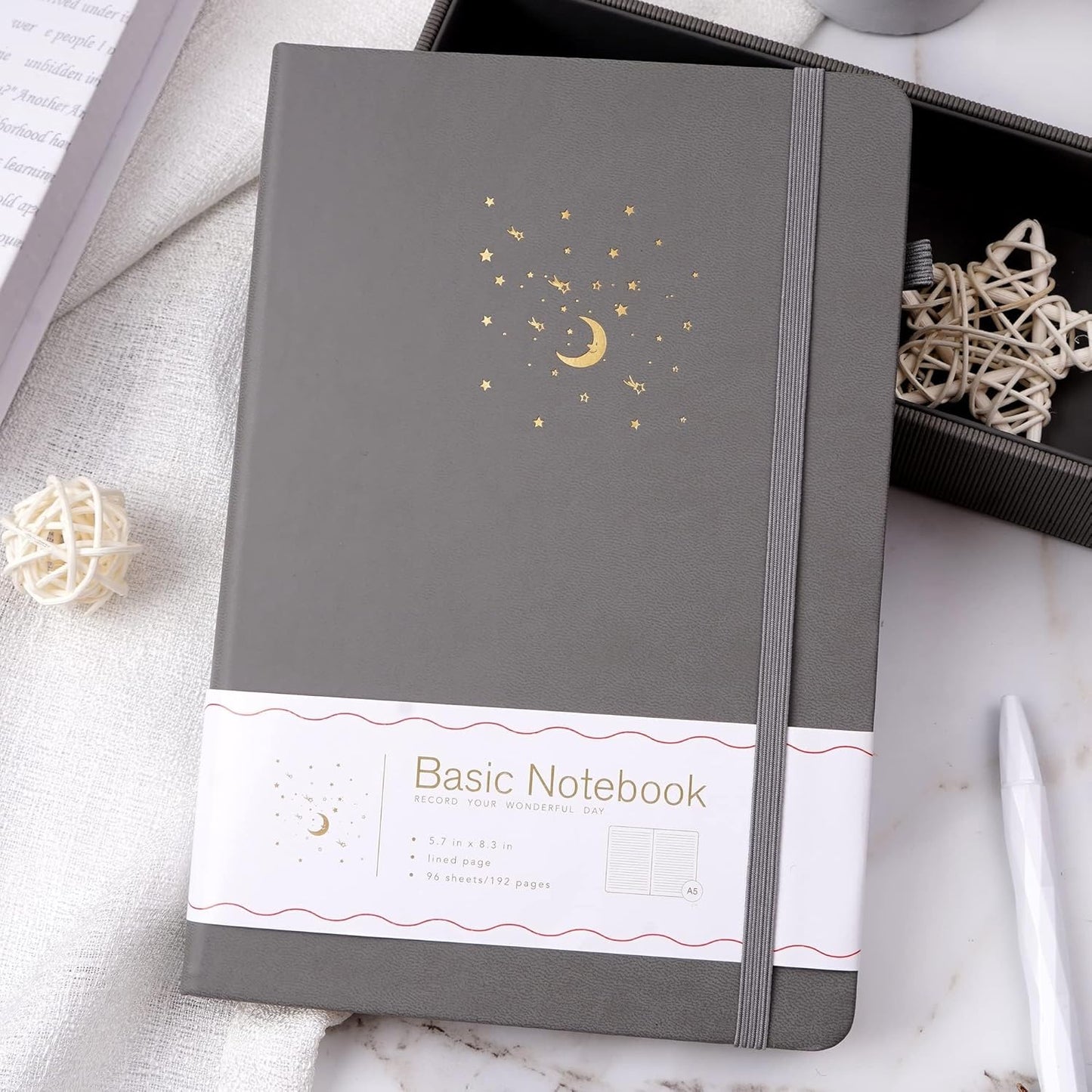 CAGIE Lined Journal Notebook for Work, Hardcover Notebook Journal with Pen Loop, A5 Notebook Journal Cover, Medium 5.7" x 8.3", (Gray Ruled), Gifts