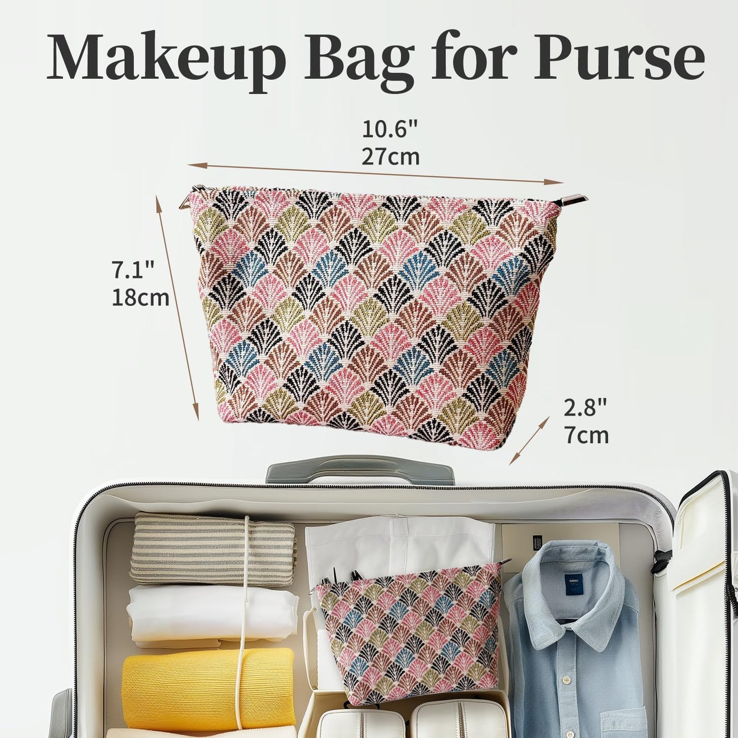 Diamond-Shaped Makeup Bag for Women,Travel Make up Bag with Zipper Lining, Canvas Makeup Pouch for Purse, Cosmetic Pouch for Toiletry, Cosmetic, Sunscreen, Hygiene, Skincare, SPF, Medicine, Sunblock