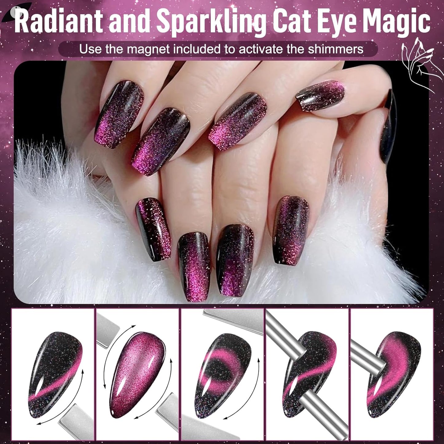 EBANKU Poly Extension Gel, 60g Cat Eye Nails Poly Gel for Beginner & Professional Using, Magnetic Poly Nail DIY Starter for Halloween Nail Art Gift (Purple)