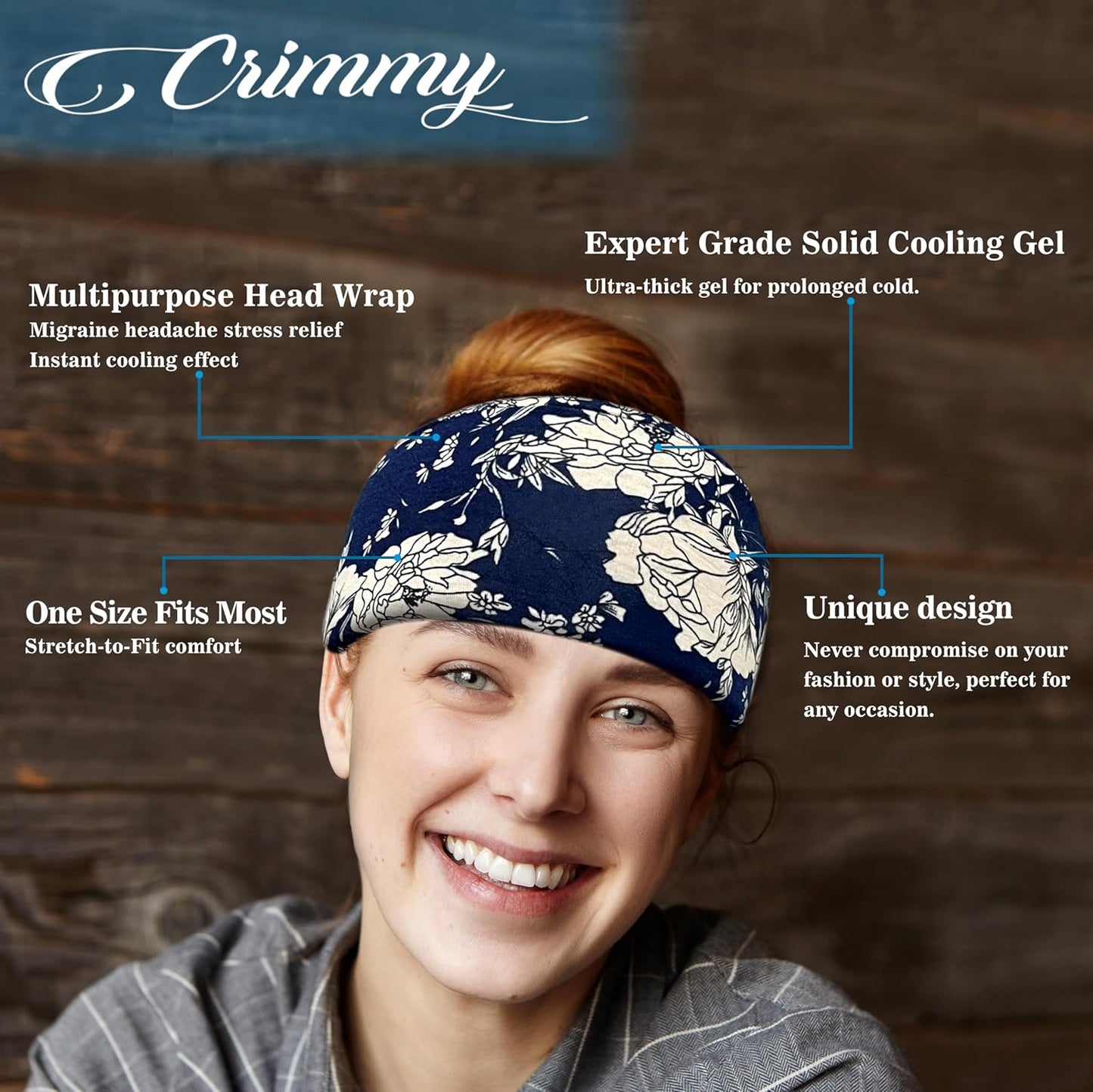 Crimmy Migraine Headache Relief Cap, Cooling Gel Headband Neck Wrap Hat Mask, Soothing Ice Pack Head Face Cold Compress for Tension Stress & Hangover (ice red Cashew)