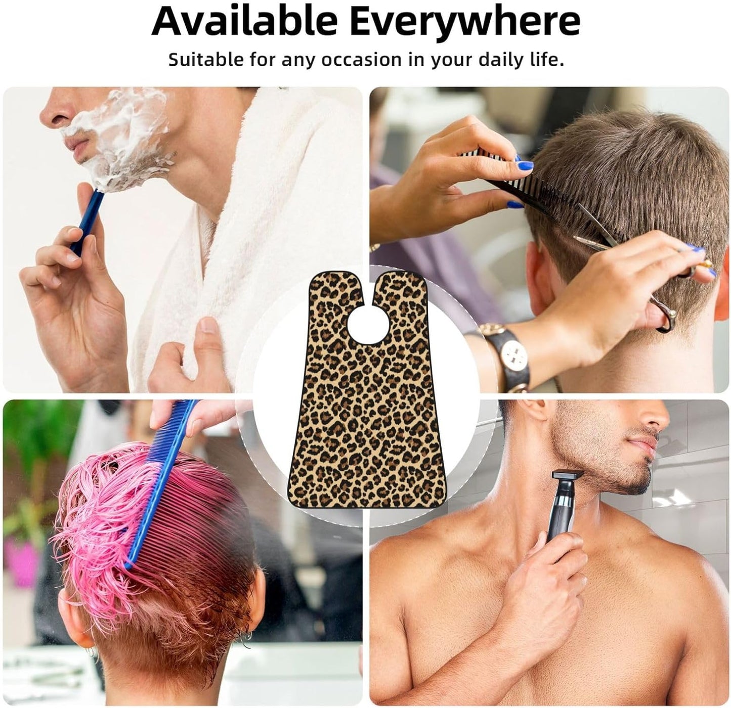 Stretchable Beard Cape, Non-Stick Hair Catcher for Trimming, Waterproof Grooming Apron, Leopard Cheetah Print