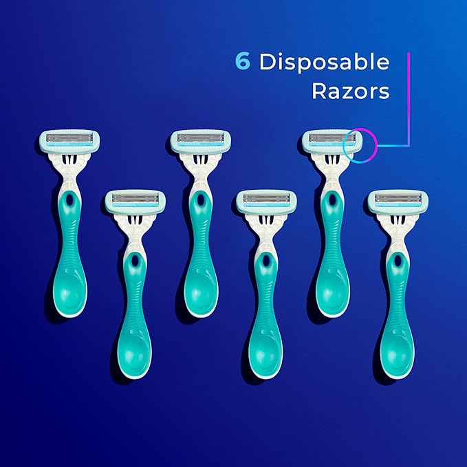 Schick Hydro Silk Sensitive Women's Disposable Razors, 6ct | 5-Blade Disposable Razors for Women Sensitive Skin | Travel Razor for Women