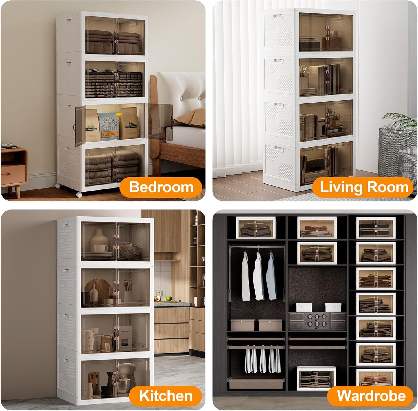 JOYMOOP 198 Qt Stackable Storage Bins with Lids, Closet Organizers and Plastic Storage Drawers for Home, 3 Pack Cubes