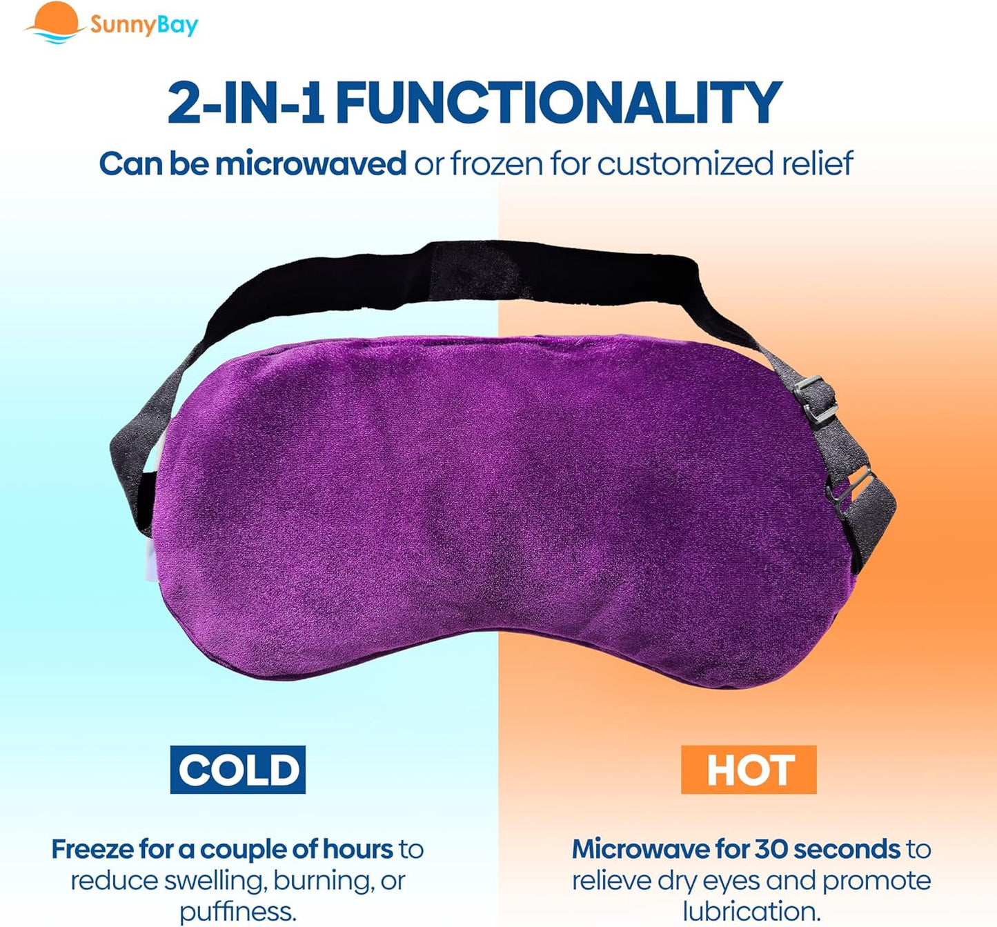 SunnyBay Microwavable Heated Eye Mask for Dry Eyes, Moist Cold and Warm Compress for Eyes with Elastic Strap and Unscented Hydra Bead Filling, Washable Soft Plush Material, 7.9 x 4.3 Inches