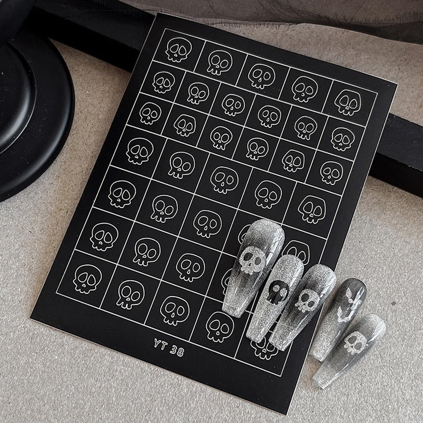 Halloween Nail Stickers Airbrush Stencils Stickers for Nail Art Self Adhesives with Skull Ghost Witch Bat Pumpkin Grimace Designs Supplies Design Nail Guide for Manicure Nails Decoration 6 Sheets