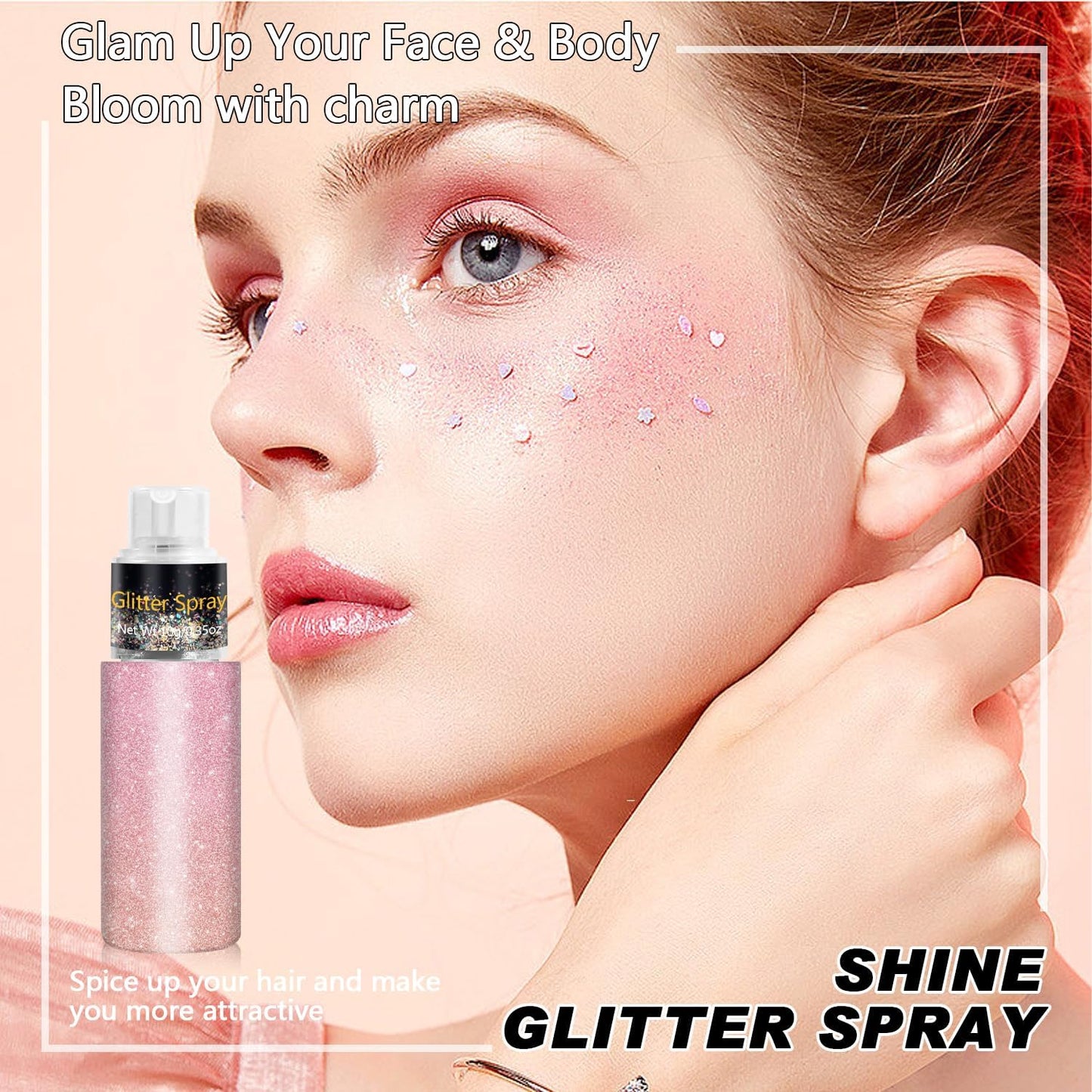 Hair and Body Glitter Spray, Holographic Glitter Highlighter Powder, Face Body Clothes Shiny Glitter, Loose Shimmer Hairspray Festival Rave Prom Accessories, 10g (03# Pink)