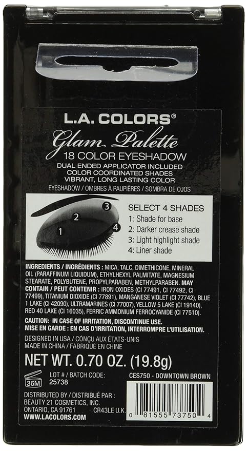 L.A. COLORS 18 Color Eyeshadow Palette, Downtown Brown CES750