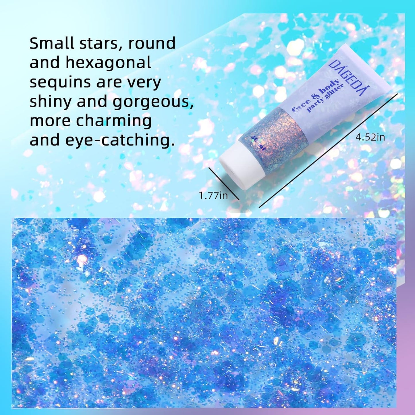 DAGEDA Body Glitter Gel, Face Glitters Body Gel Sequins Shimmer Liquid Eyeshadow, Chunky Glitter for Face Hair Nails, Holographic Cosmetic Laser Powder Festival Glitter Makeup 1.7oz (Mermaid)
