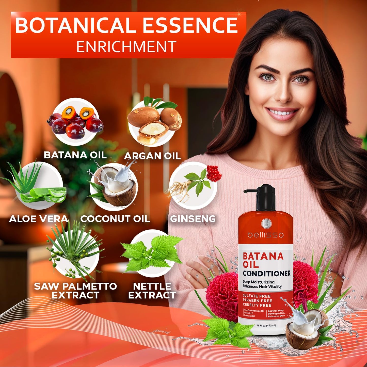 BELLISSO Batana Oil Conditioner for Women and Men - Sulfate Free, Volumizing Treatment for Thinning Hair - Thickening, Volume Boost - 16 Fl Oz