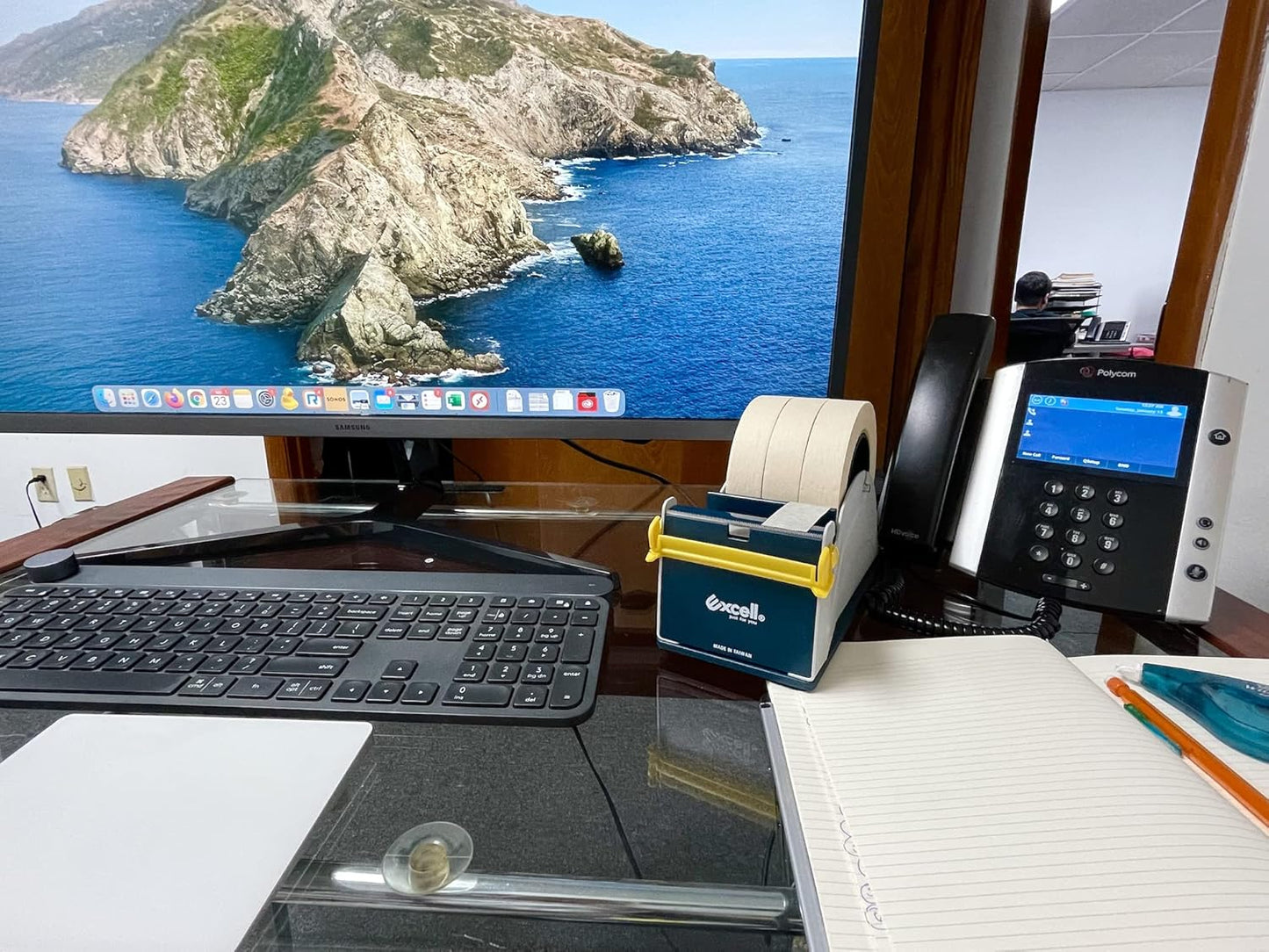 WOD TTD2SD Tabletop Twin-Roll Steel Desktop Tape Dispenser, Blue & Gray - Fits Tape up to 2 inch Wide, Holds 3 inch core, Weighted Rubber Base for Stability