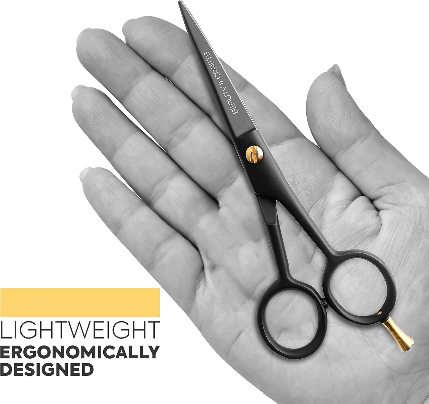 Beauty & Crafts- 5'' German Beard Mustache Scissors - 2 Mustache Comb for Facial Hair with Beautiful Pouch - Beard Trimming Scissors Use for Grooming, Cutting, and Styling of Mustache (Black)