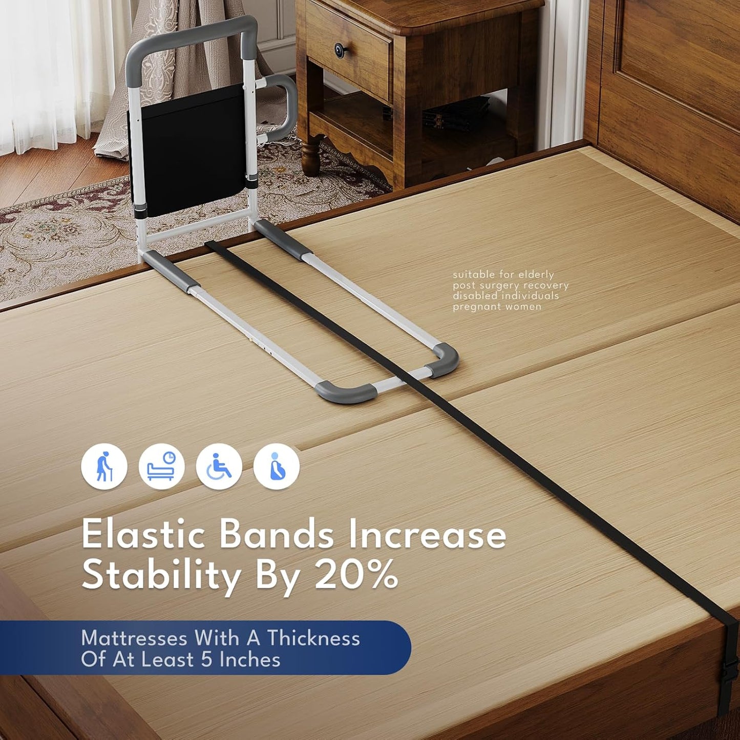 HOMEAL Bed Rails for Elderly Adults Safety, Reinforced Bedrails for Elderly Adults with Ergonomic Grab Bar Bed Handrails, 3-Ways Adjustable Bedside Assist Bed Cane Guard Railings for Seniors(Black)