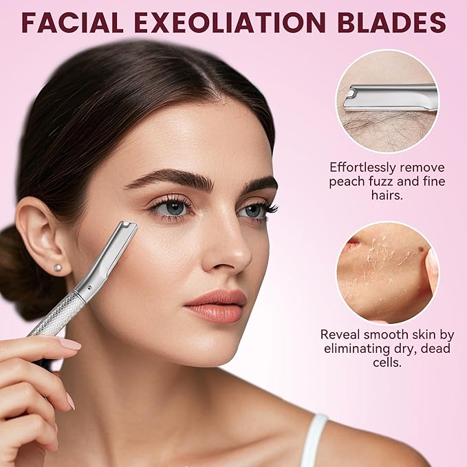 Eyebrow Razor and Face Razor for Women, Reusable Metal Handle with 12 Refill Blades and Protective Silicone Cap, Eyebrow Hair Trimmer - Silver