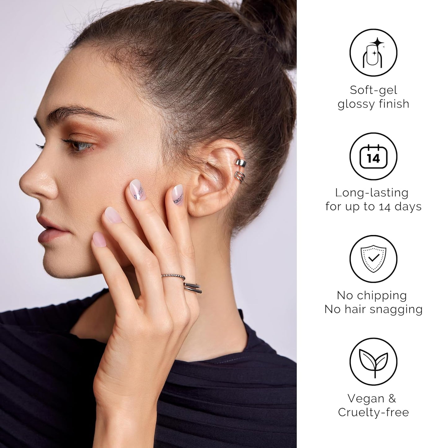 Semi Cured Gel Nail Strips - NAILOG 34 Pcs Gel Nail Stickers | Buy 2 Get 1 UV Light | Extra Long Nail Wraps with Glossy Gel Finishing Gradient Pink, Fairy Wand