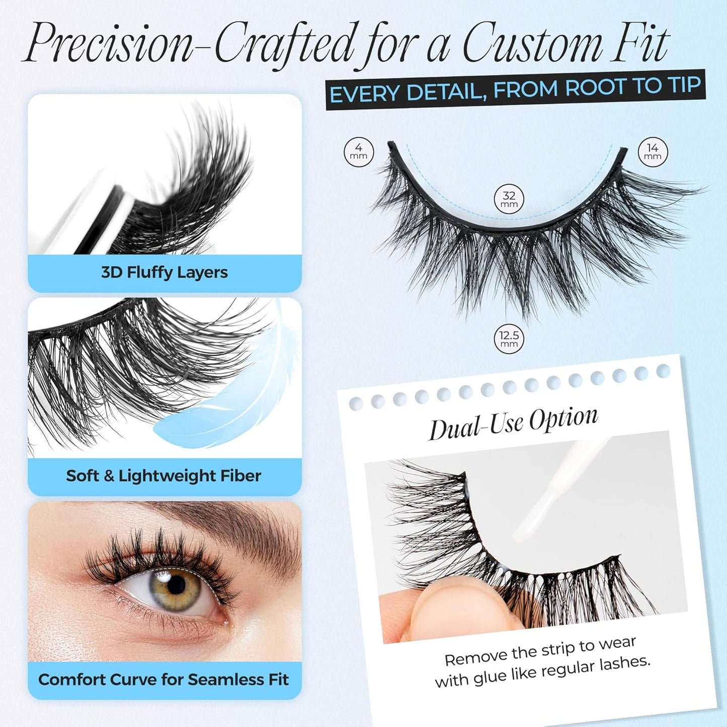 LASHVIEW Self Adhesive Eyelashes 5 Pairs Cat Eye Wispy Self-adhesive False Lashes Reusable Natural Look Press On Lashes No Glue Need Eyelashes with Replacement Adhesive Strips (CV105)