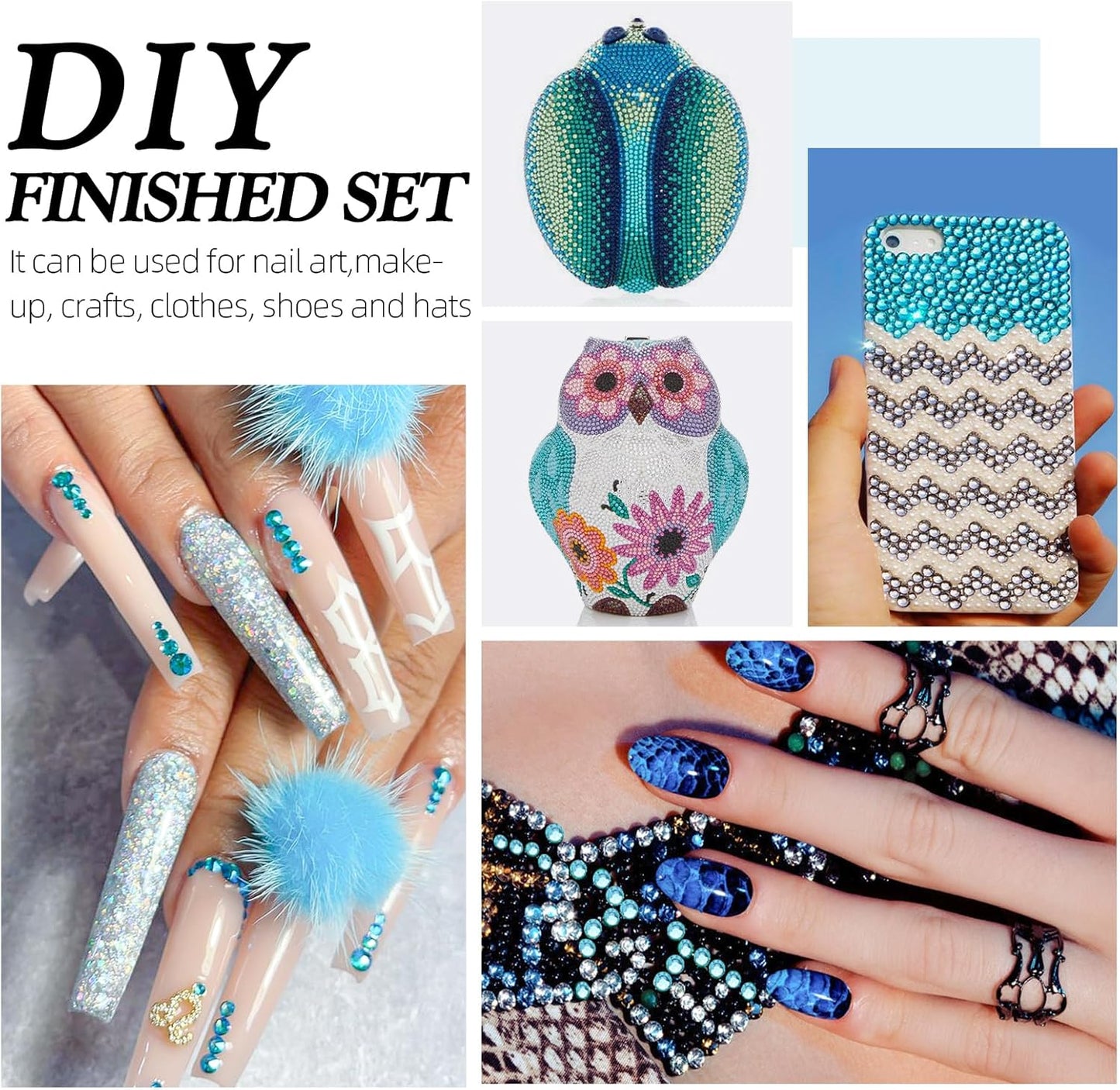 Aquamarine Flatback Rhinestones, Glass Rhinestones for Nail Art and Craft, Glue Fix, Loose Crystal Gemstones(Aquamarine, SS10, 1440pcs, 2.7-2.8mm)