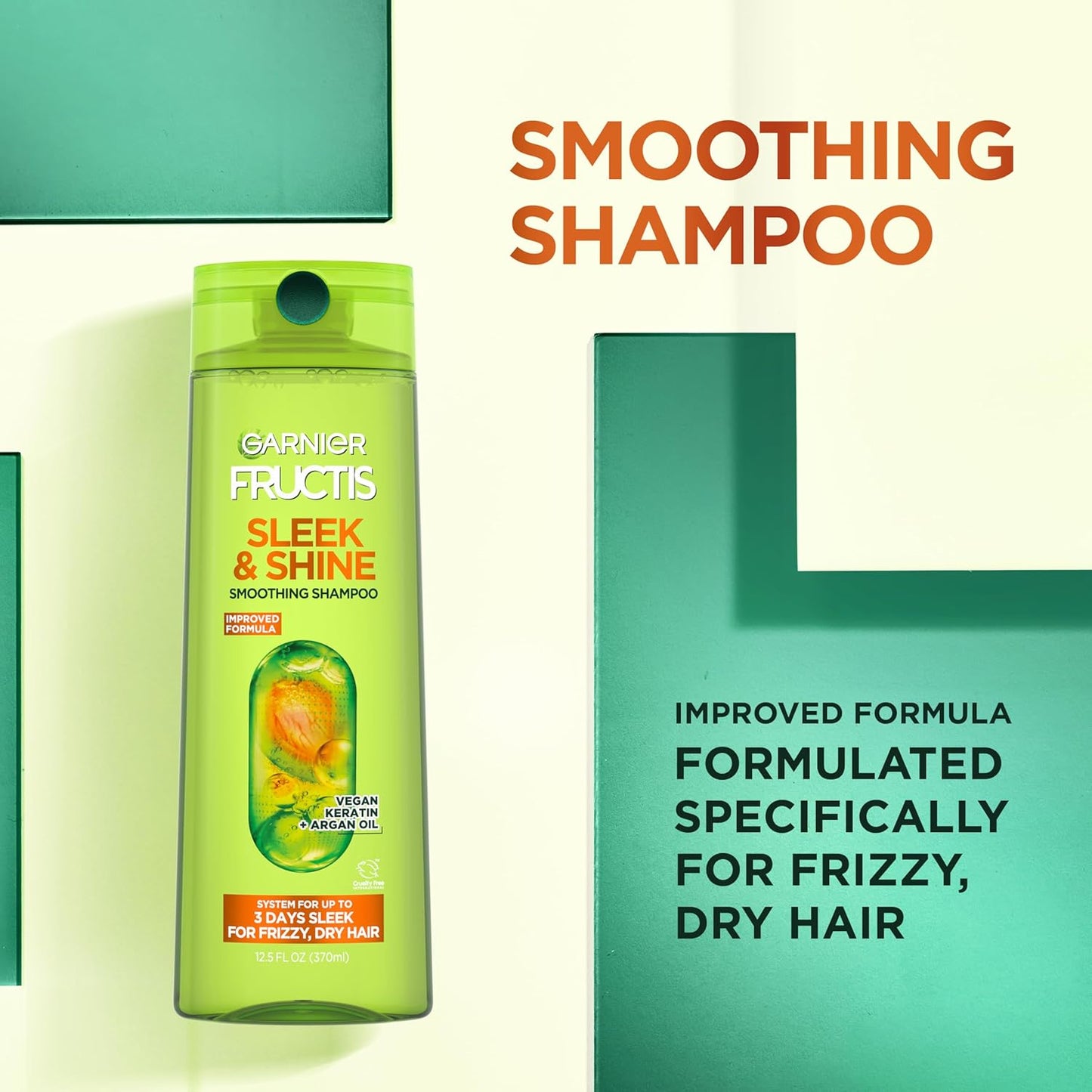 Garnier Fructis Sleek & Shine Full + Travel Size Shampoo (12.5 & 3 Fl Oz) + Conditioner (12 & 3 Fl Oz) Set for Frizzy, Dry Hair, Plant Keratin + Argan Oil (4 Items), 1 Kit (Packaging May Vary)