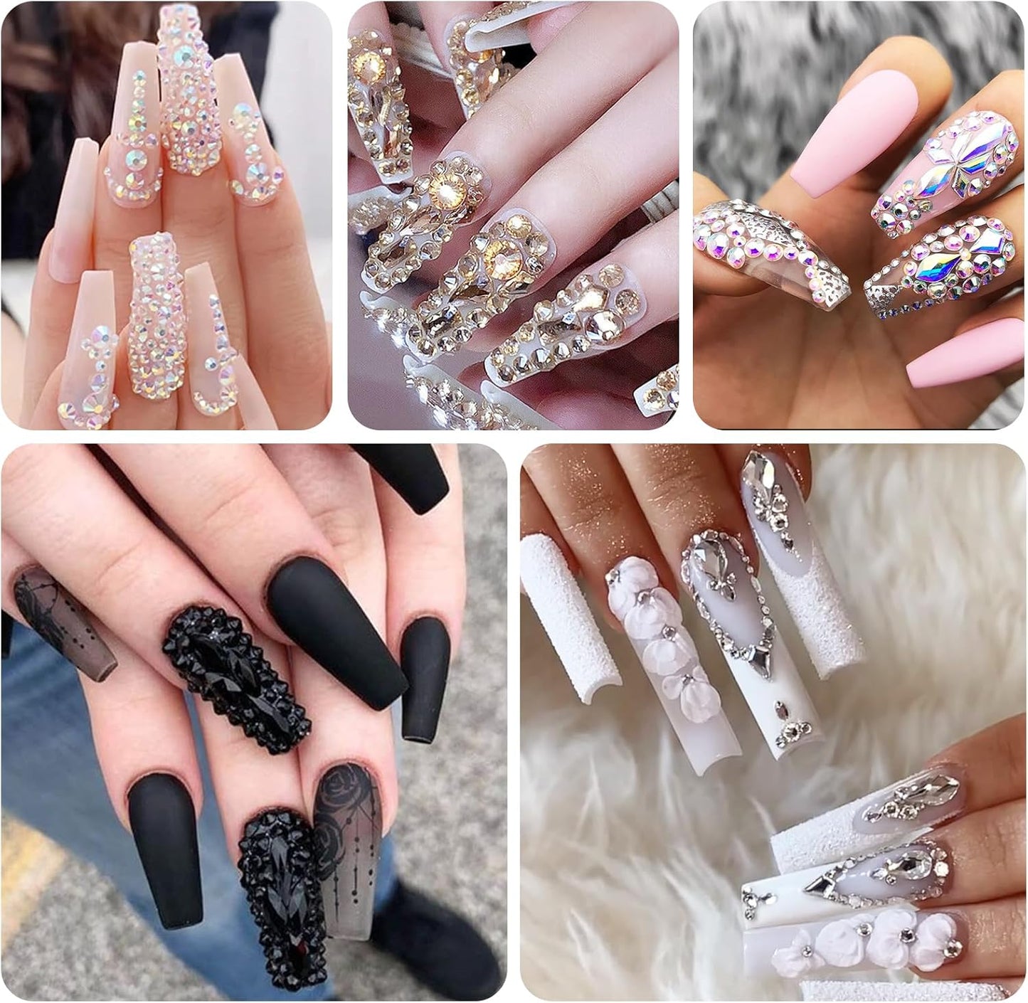 Dowarm 6000PCS Crystal Clear Nail Rhinestones, 16 Types of 800PCS Special-Shaped Diamonds+5200PCS Flatback Rhinestones, 3D Crystal Glass Gemstones for Nail Crafts Decoration, White Gem Stones Charm