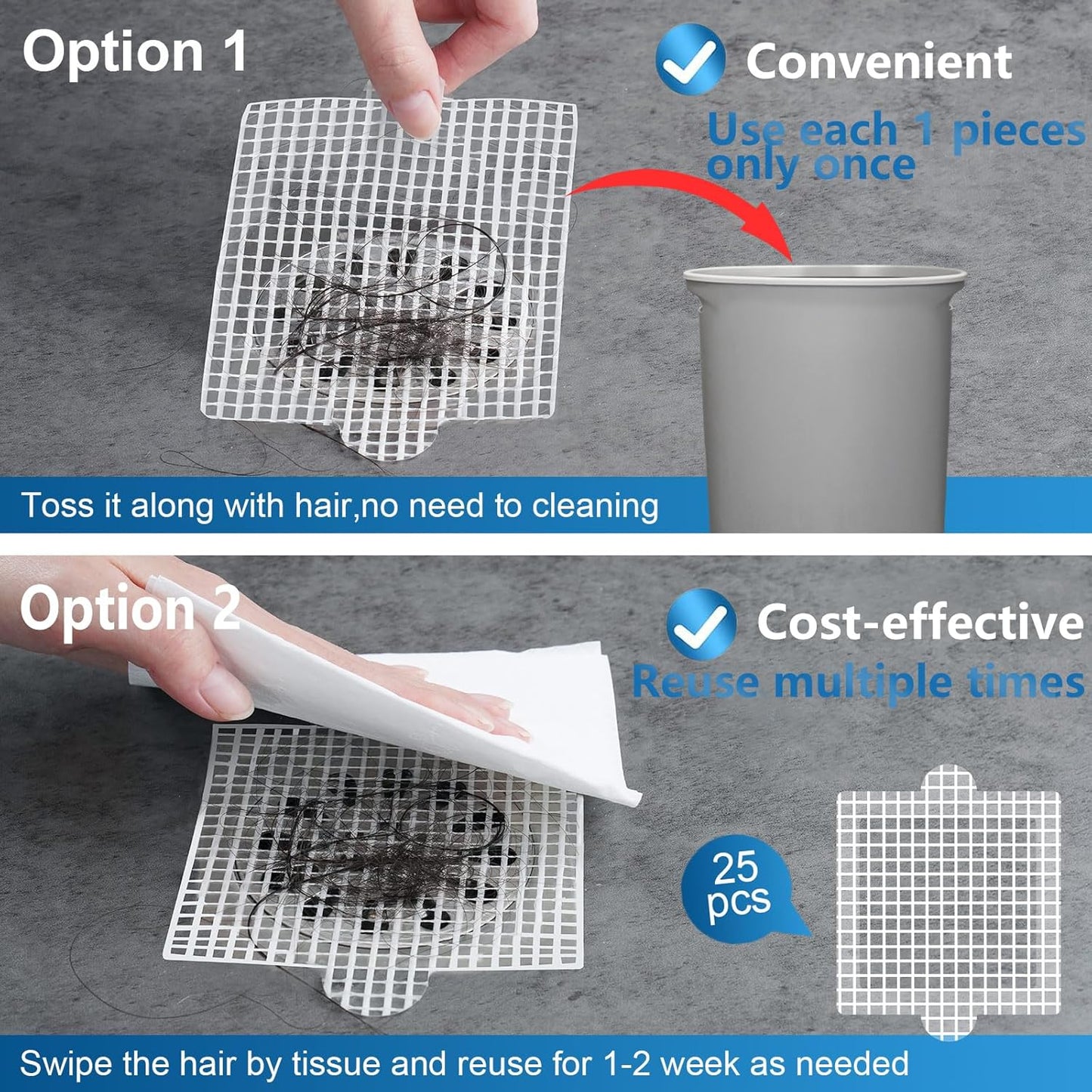 Disposable Shower Drain Hair Catcher, Shower Drain Cover Mesh Stickers, 25 Pack (3.5 Inch)