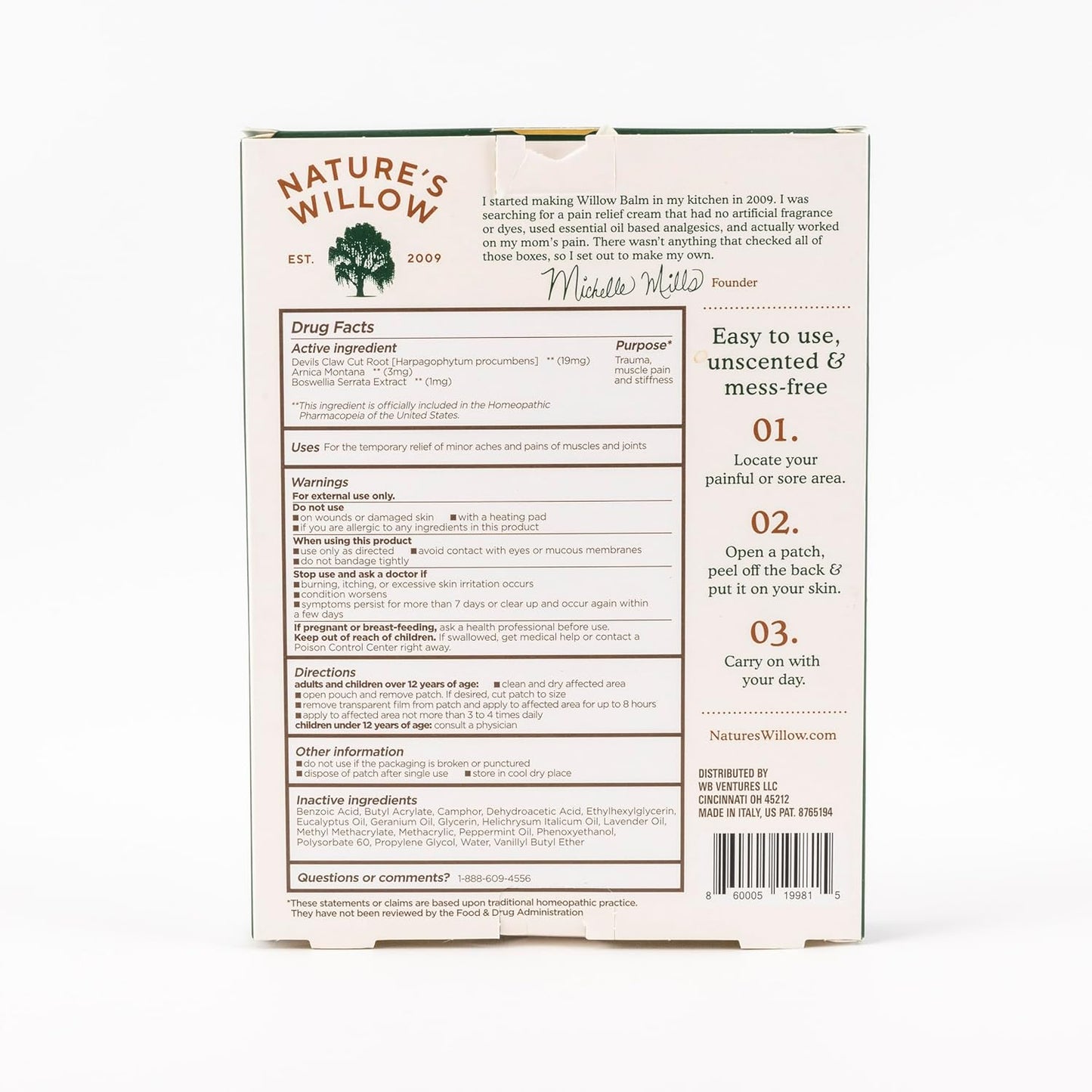 Nature's Willow XL Natural Pain Relief Patches for Muscles & Joints | Fast-Acting with White Willow Bark | Free from Artificial Fragrances & Dyes | 18 XL Patches (3-Pack)