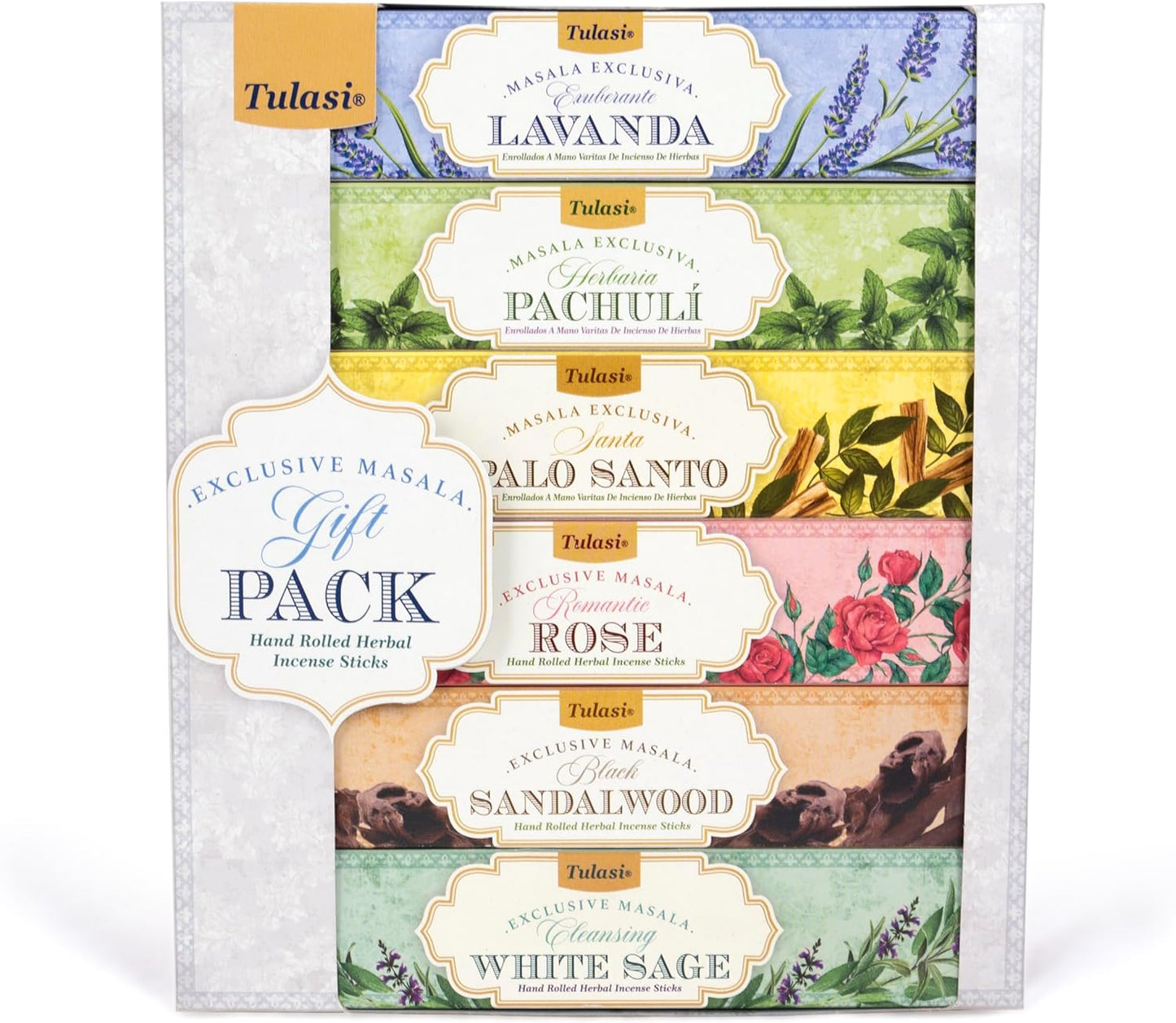 Tulasi Herbal Masala - Gift Pack of 6 x 15Gm, Hand Rolled Fragrance Incense Sticks for Aromatherapy, Relaxing, Yoga, Meditation, Prayer, 120 Herbal Incense Sticks with Natural Oils