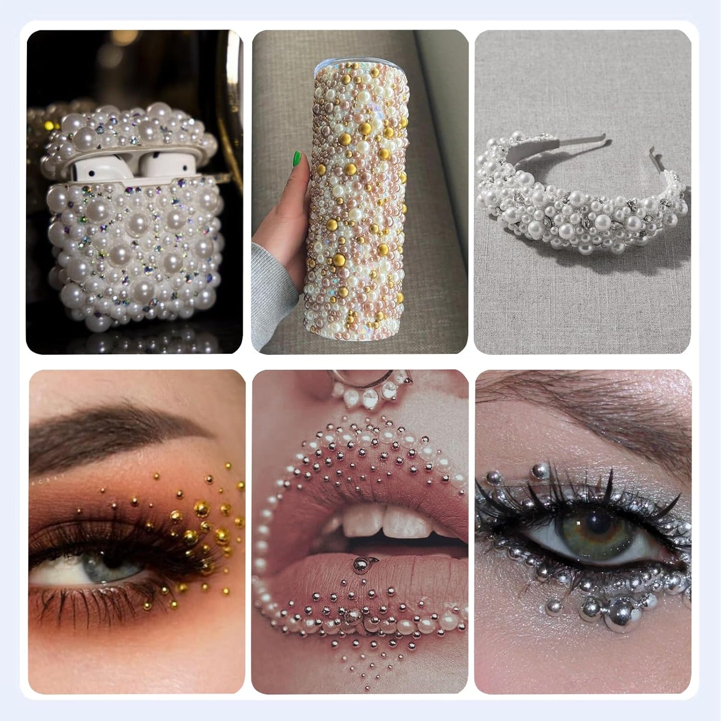 Nail Art Pearls with Rhinestones Glue Gel Flatback Pearls Nail Charms Luxurious Nails Supplies Accessories Silver Gold Gems Pearl Colorful Pearl for Women Nails Design