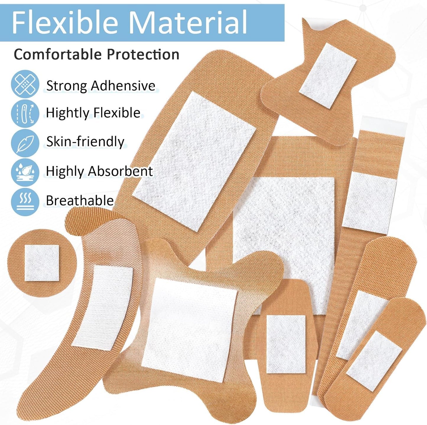 Geiserailie 300 Pcs Adhesive Bandages Family Variety Pack Fabric and Waterproof Assorted Bandages Bulk Sterile Individually Wrapped Bandages for First-Aid, Scrapes, Fingers (Flexible Fabric Bandage)