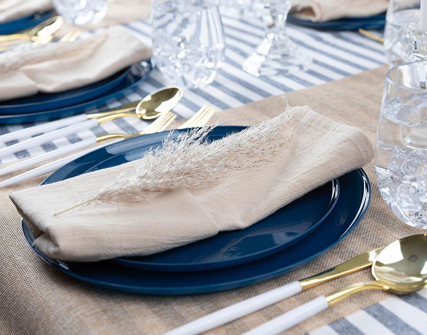 PLASTICPRO [30 Pack 6.3''] Dark Blue Plastic Party Plates Edge Collection Premium heavyweight Elegant Disposable Tableware Dishes