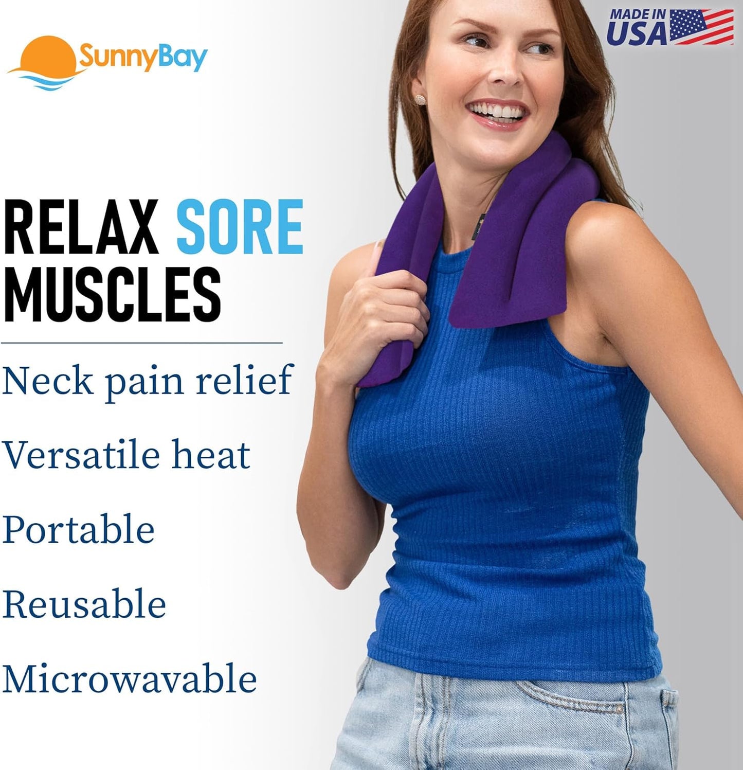 SunnyBay Microwave Heating Pad, Microwavable Moist Heated Neck and Shoulder Wrap, Versatile Weighted Beanbag Cold Pack or Warm Compress for Pain Relief, 26x4 Inches, Made in USA, Sky Blue