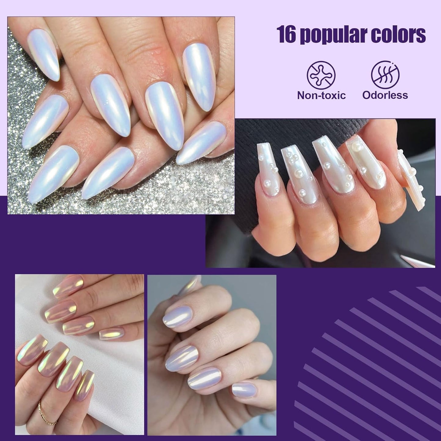 Artdone Chrome Nail Powder Magic White Pearl Kit Mirror Effect Silver Metallic Holographic Dip Nail Powder For Resin Craft & Nail Art Decoration