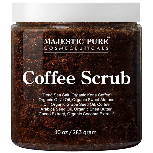 MAJESTIC PURE Arabica Coffee Scrub - All Natural Exfoliating Body Scrub for Skin Care, Stretch Marks, Acne & Cellulite, Reduce the Look of Spider Veins, Eczema, Age Spots & Varicose Veins - 10 Ounces