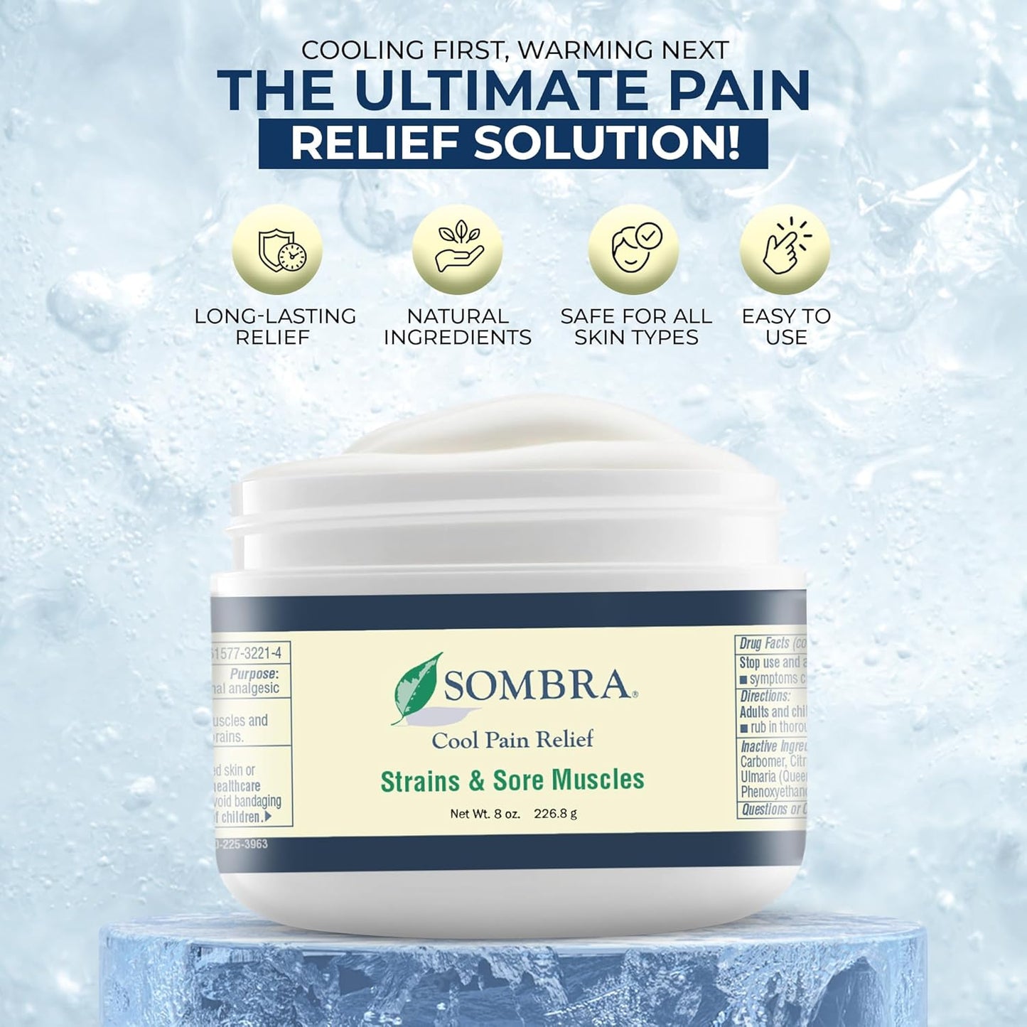 Sombra Original Cool Therapy Gel Cold Pain Relief for Swelling, Growing Pains, Soreness, Post-Workout, Vegan Formula Free of Artificial Fragrances, Dyes, NSAID, Wax, Petroleum, Alcohol - 8oz Per Jar