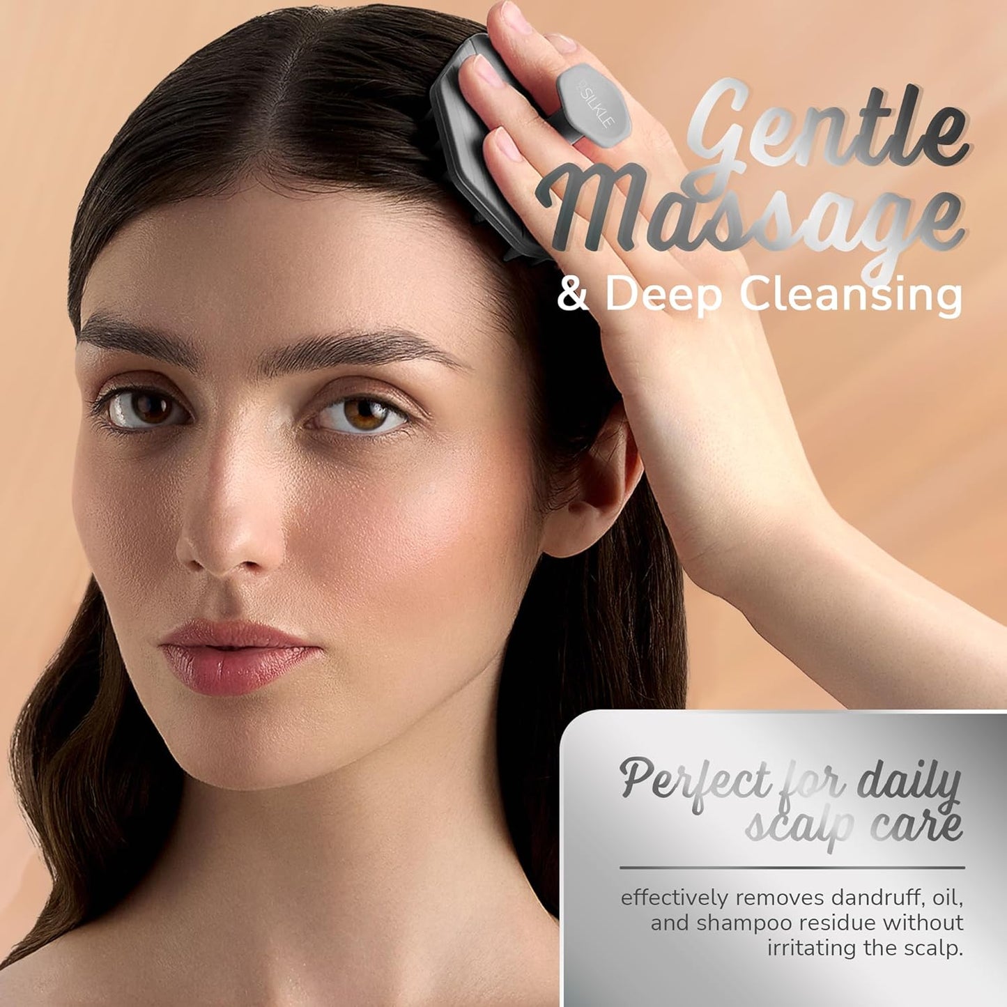 Silicone Scalp Scrubber - Massage Shampoo Brush, Soft Bristles for Hair Growth & Dandruff Removal - Ergonomic Design, Wet & Dry Use, Deep Cleansing Scalp Exfoliator for All Hair Types - Gray