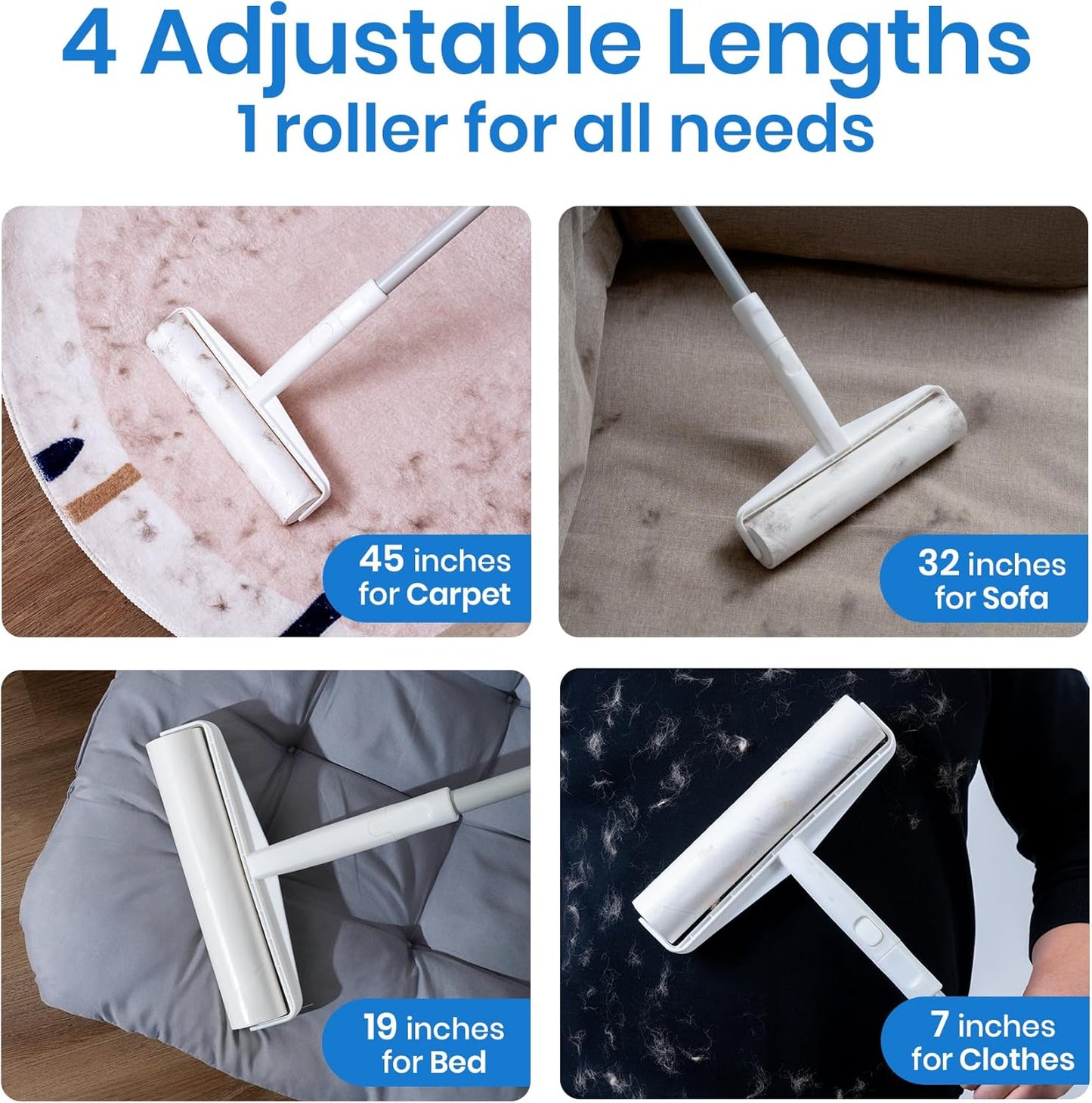 Large Lint Roller - 9.45 in Giant Lint Roller Refill 360 Sheets Total, 45 in Telescopic Pole to Clean Without Bending Down, Sticky Rollers for Floor Cleaning Carpets, Cars, Clothing, Pet Hair