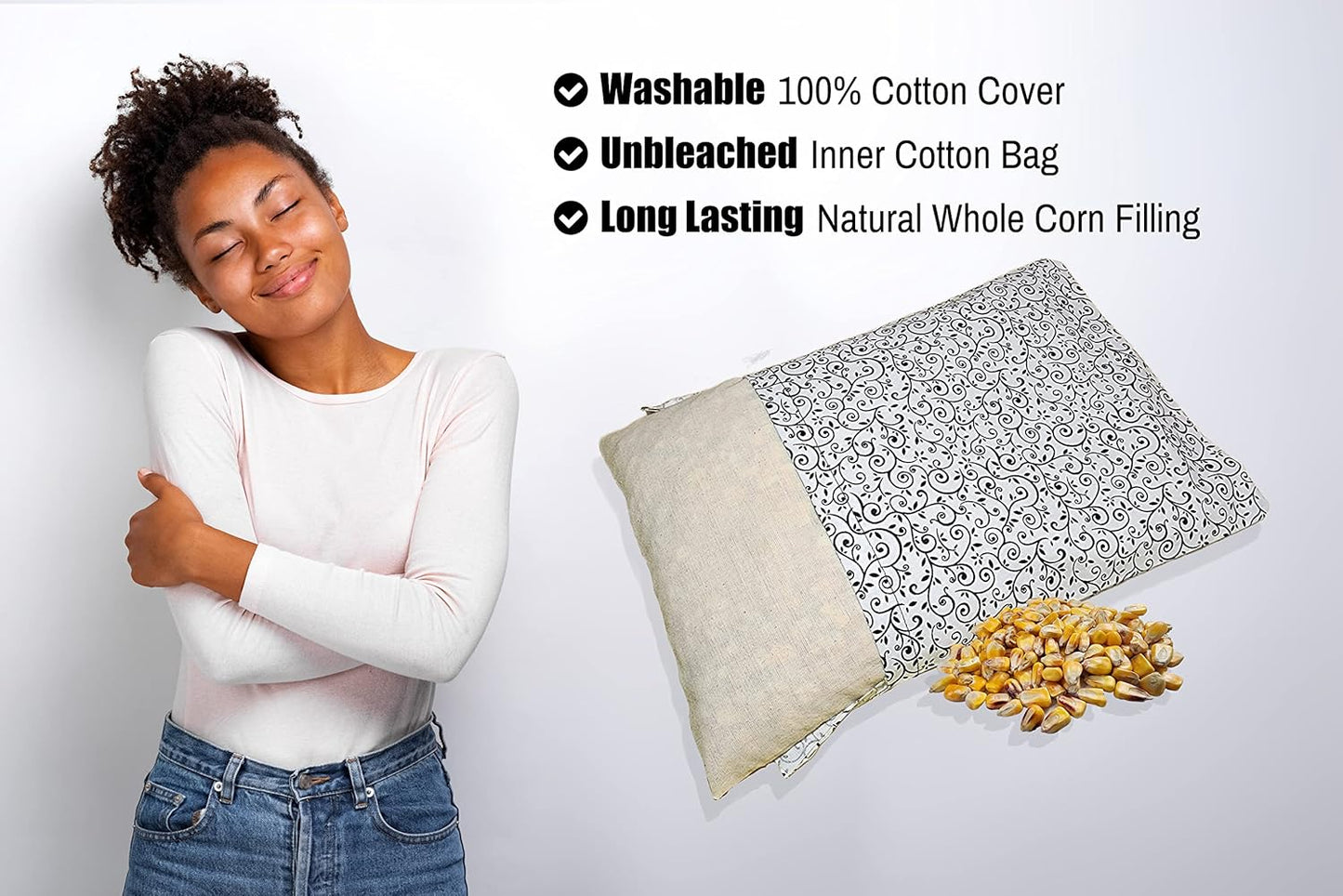 Microwavable Corn Filled Heating Pad and Cold Pack/Washable 100% Cotton Cover (Vines - Black and White, 7.5in W x 11in L)