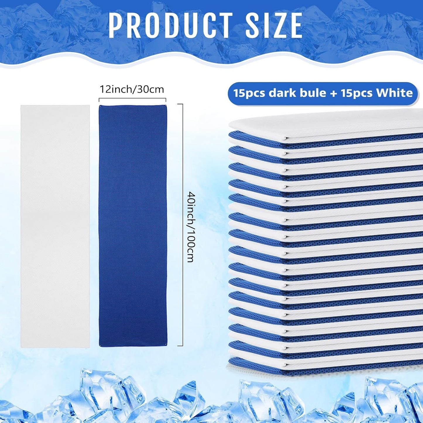 Hosuly 30 Pack Cooling Towels, 40"x12" Ice Breathable Soft Chilly Sweat Rag Microfiber Workout Rags for Gym Cooling Towels for Neck and Face for Yoga Golf Sport Running