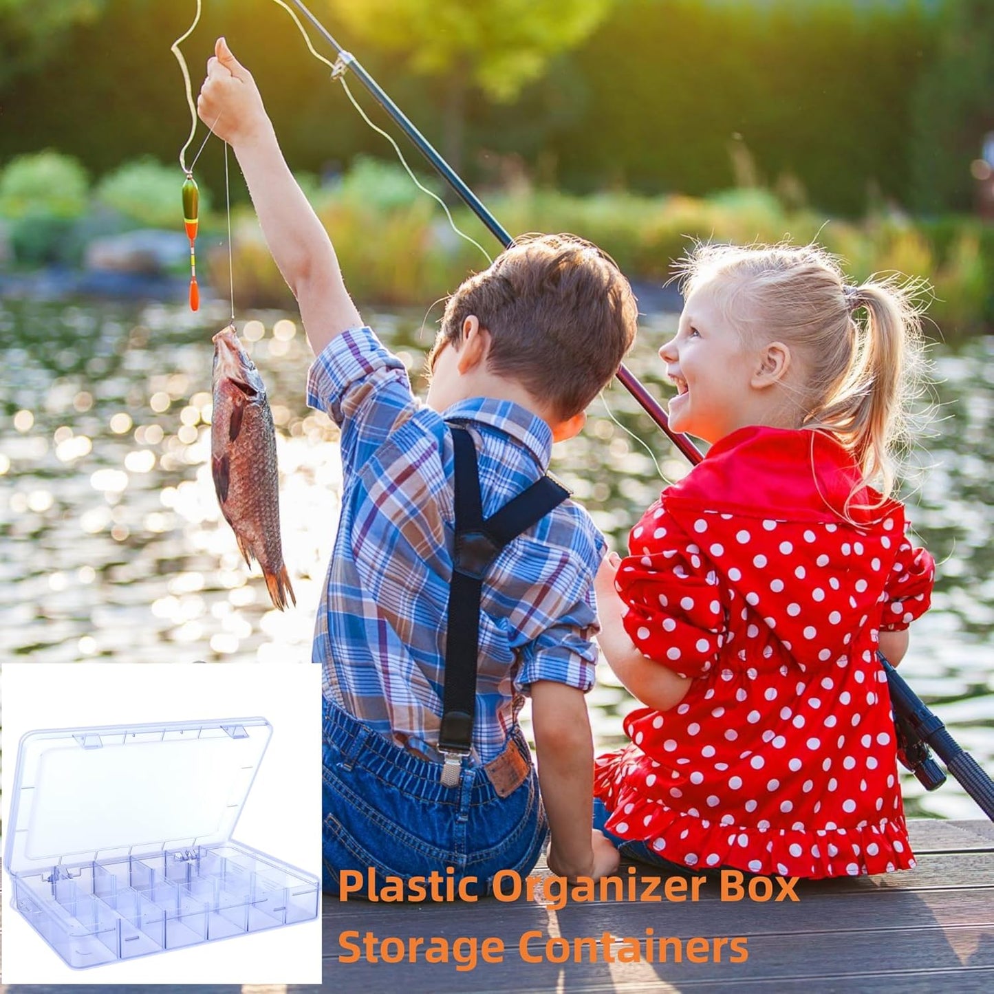 Large Clear 18 Grids Plastic Organizer Box Storage Containers with Lid with Removable Dividers for Jewelry,Bead Storage Organizer Box,Compartments Organizers