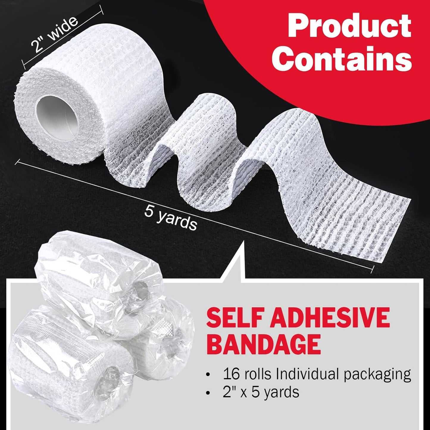 AZEN 16 Pack Self Adhesive Bandage Wrap Pink, 2" X 5 Yards Elastic Cohesive Bandage Wrap, Athletic Tape, Vet Wrap, Ankle Tape, Tattoo Grip Tape Wrap (White)