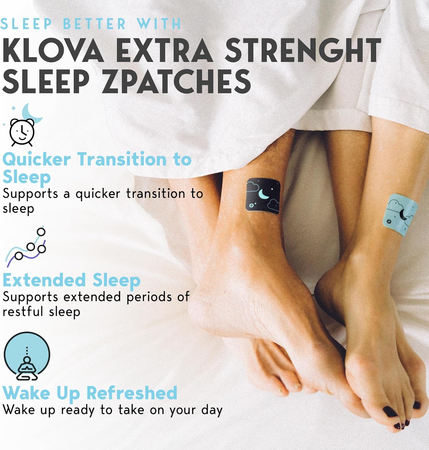 Klova Extra Strength Sleep Patches for Adults | Natural Sleep Aid with 6mg Melatonin, Valerian & L-Theanine | Non-Habit-Forming Deep Sleep Support for Men & Women | 28 Patches